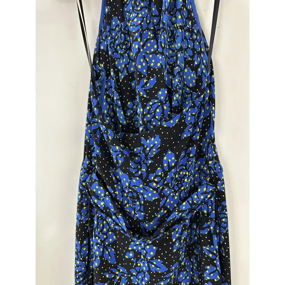 DVF Diane Von Furstenberg 100% Silk Black & Blue Halter Jumpsuit Women's Size 12 - Picture 9 of 16